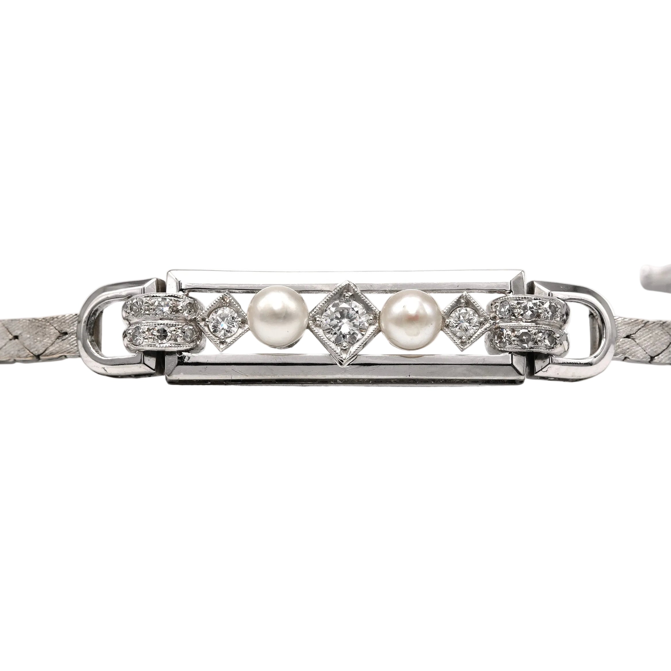 Bracelet Ligne en or blanc, perles et diamants