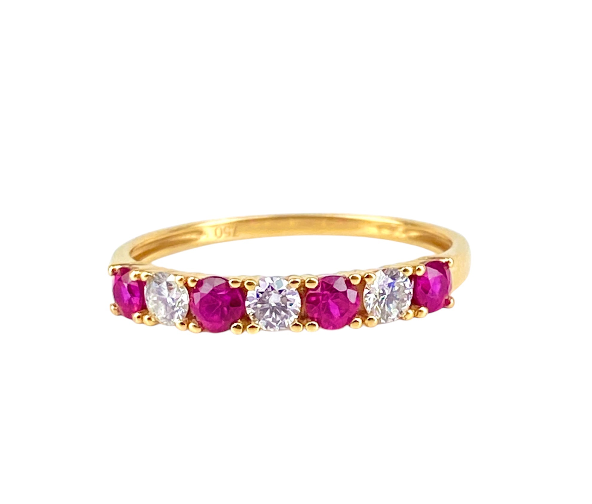 Bague Alliance en or jaune, rubis et diamants