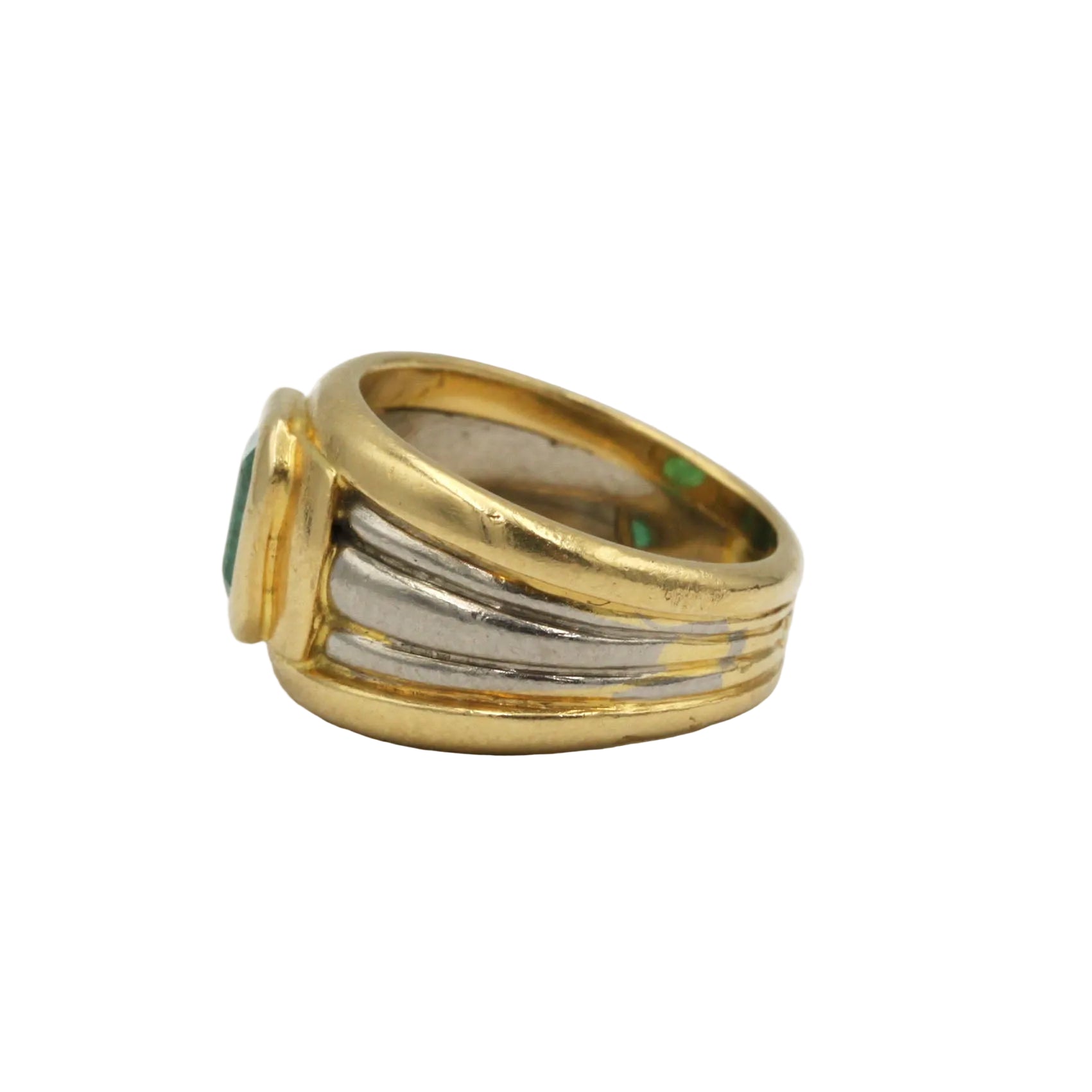 Bague Bandeau en or blanc, or jaune et émeraude