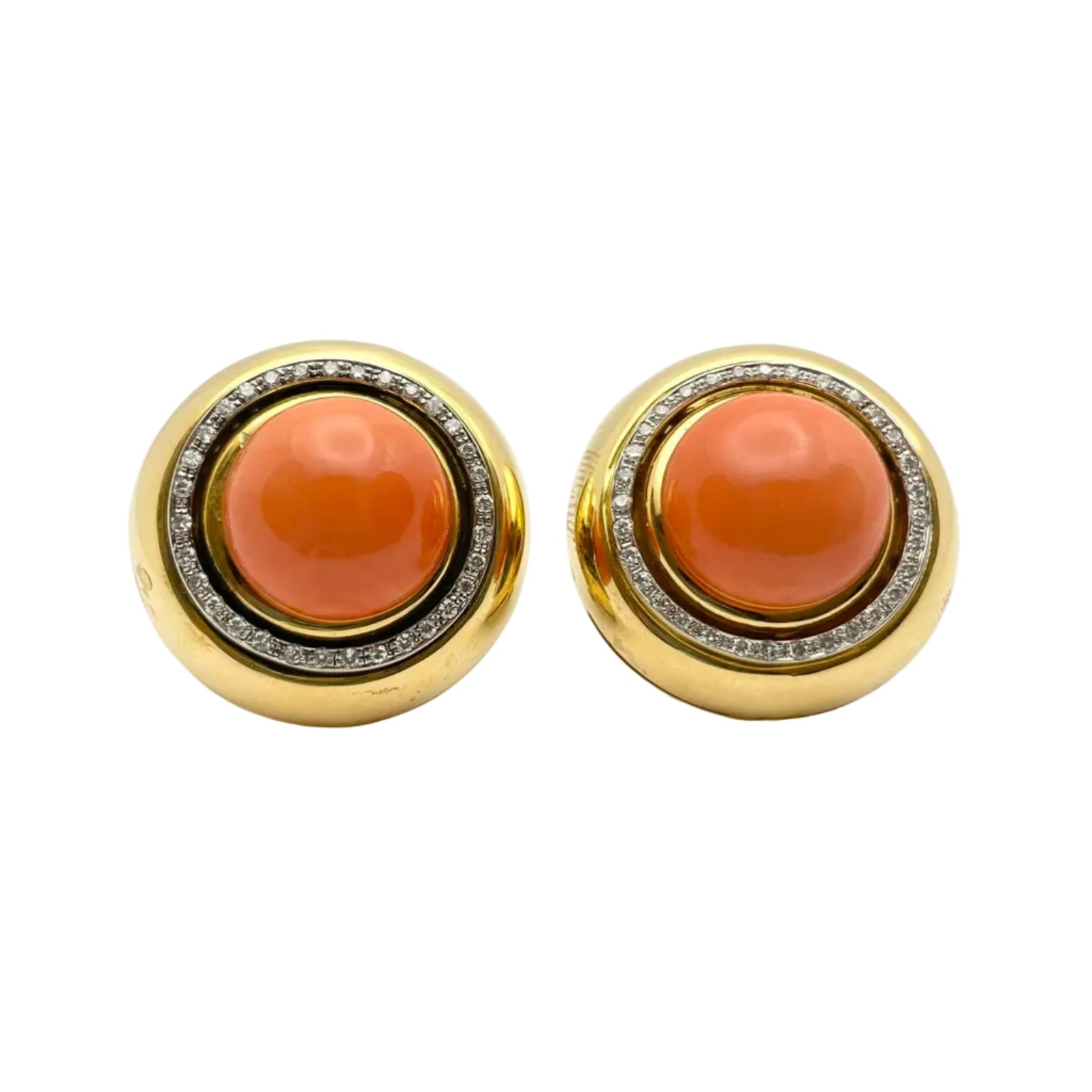 Boucles d'oreilles Clips en or jaune, corail et diamants