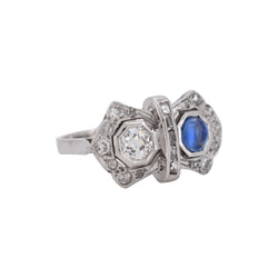 Bague Toi & Moi en or blanc, saphir et diamants