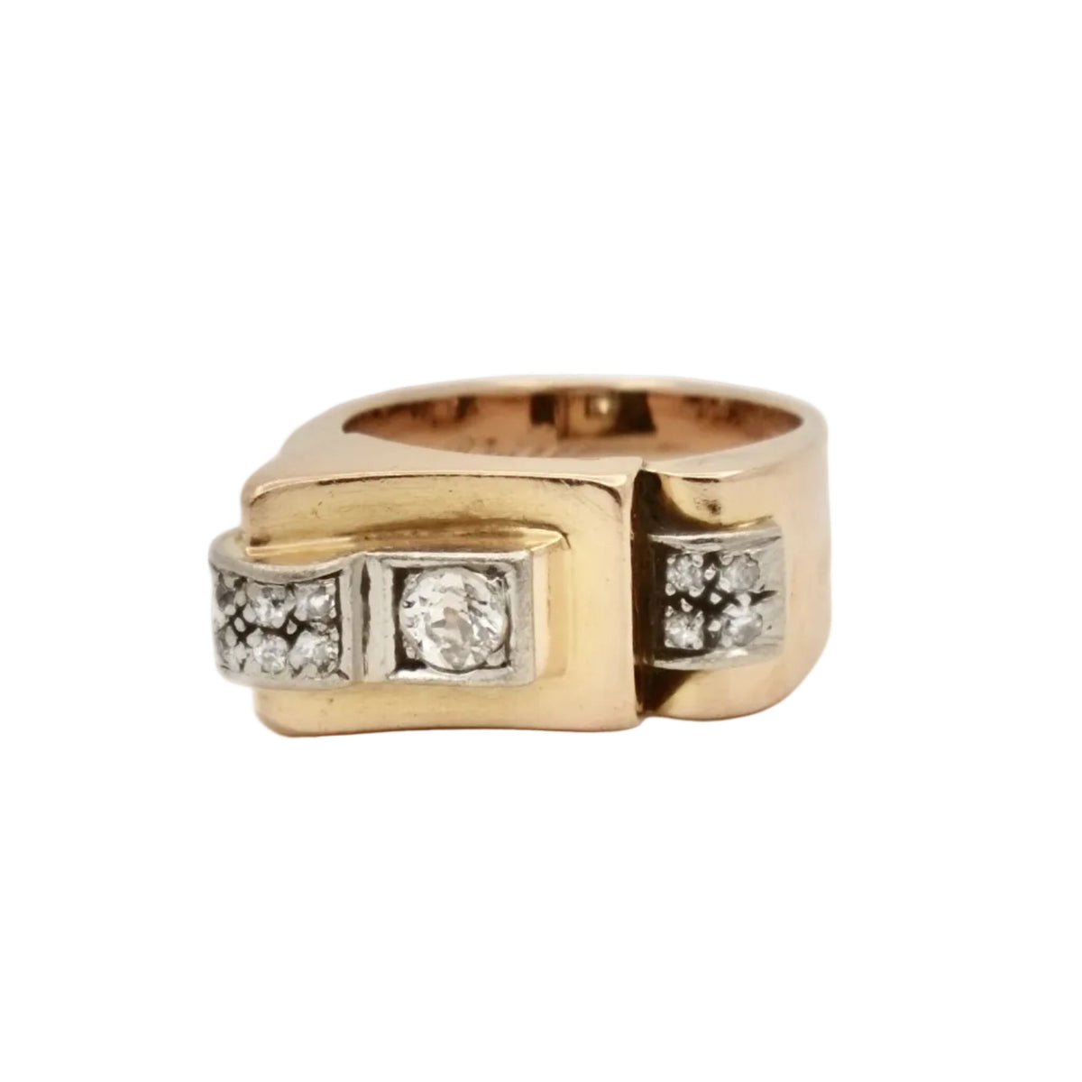Bague tank or rose asymétrique