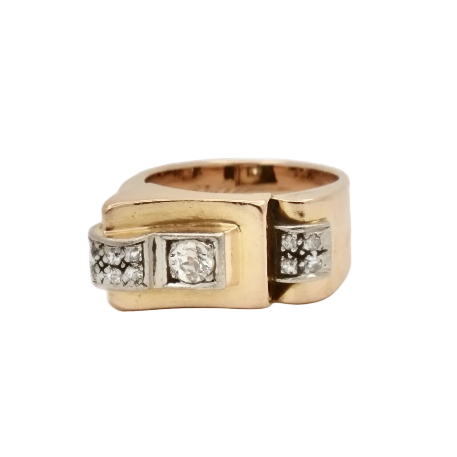 Bague tank or rose asymétrique