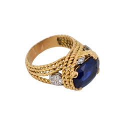 Bague Cocktail en or jaune, saphir et diamants