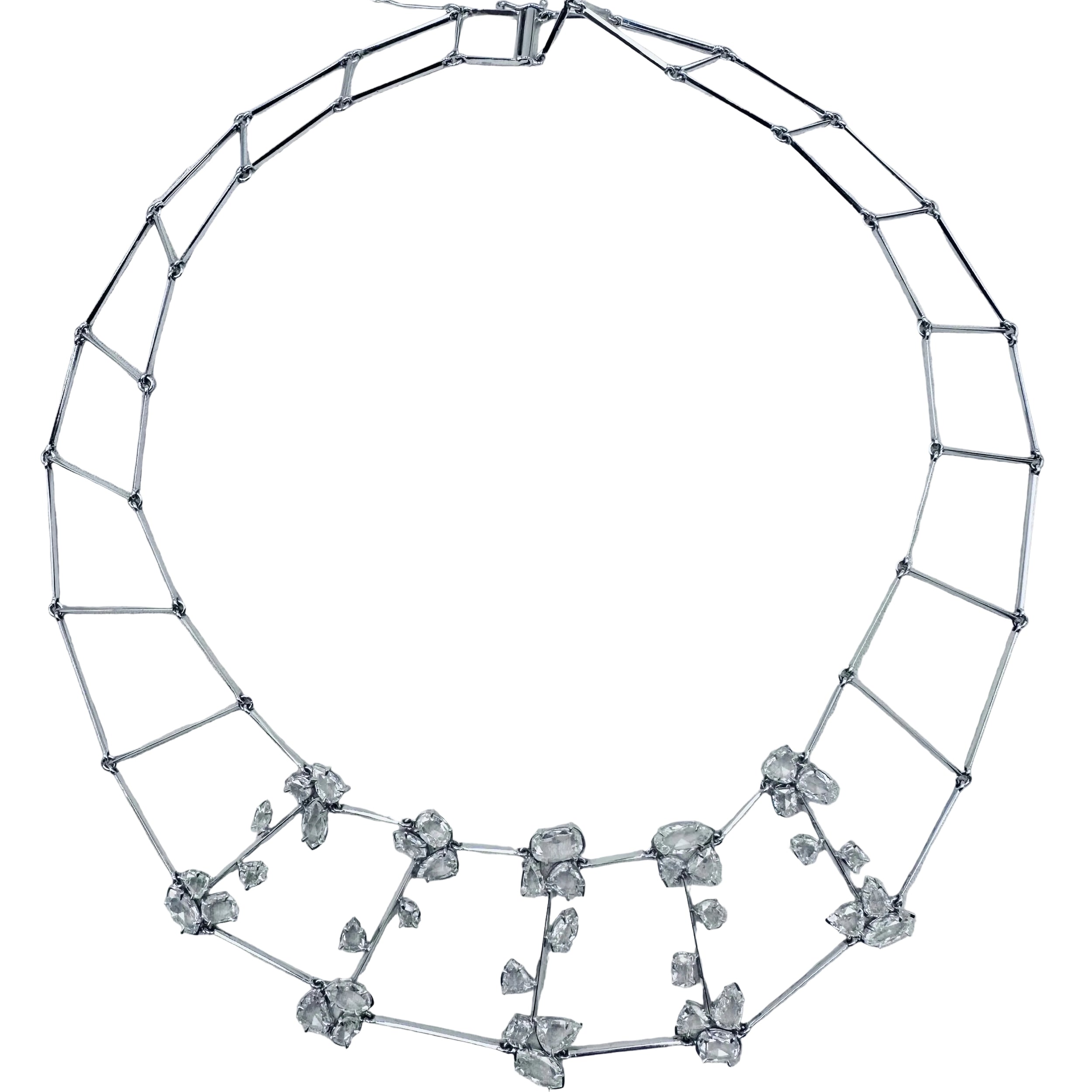 Collier plastron en or blanc et diamants taille rose