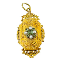 Médaillon en or jaune, perles et émeraudes