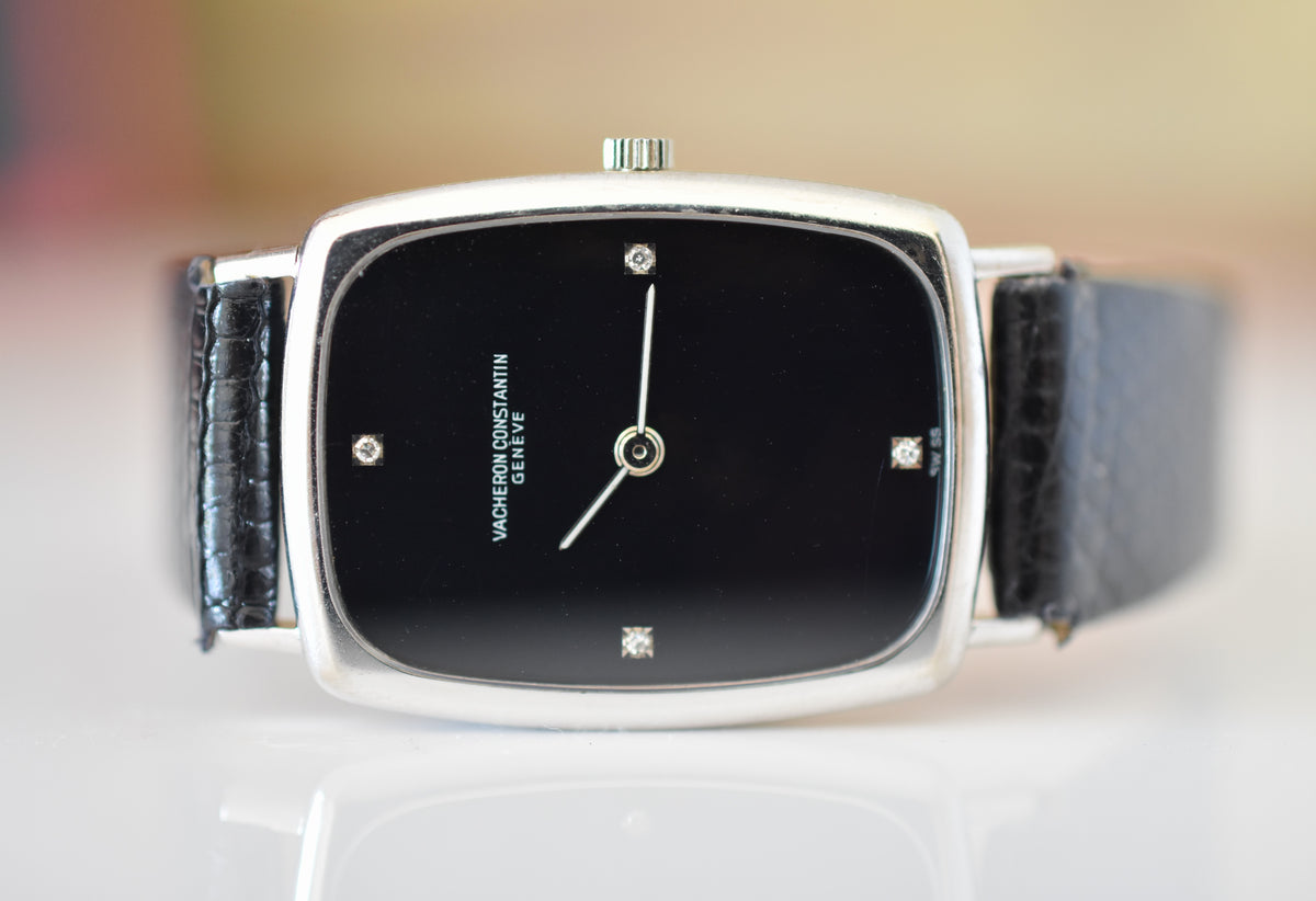 Montre VACHERON CONSTANTIN en or blanc, acier, cuir, onyx et diamants