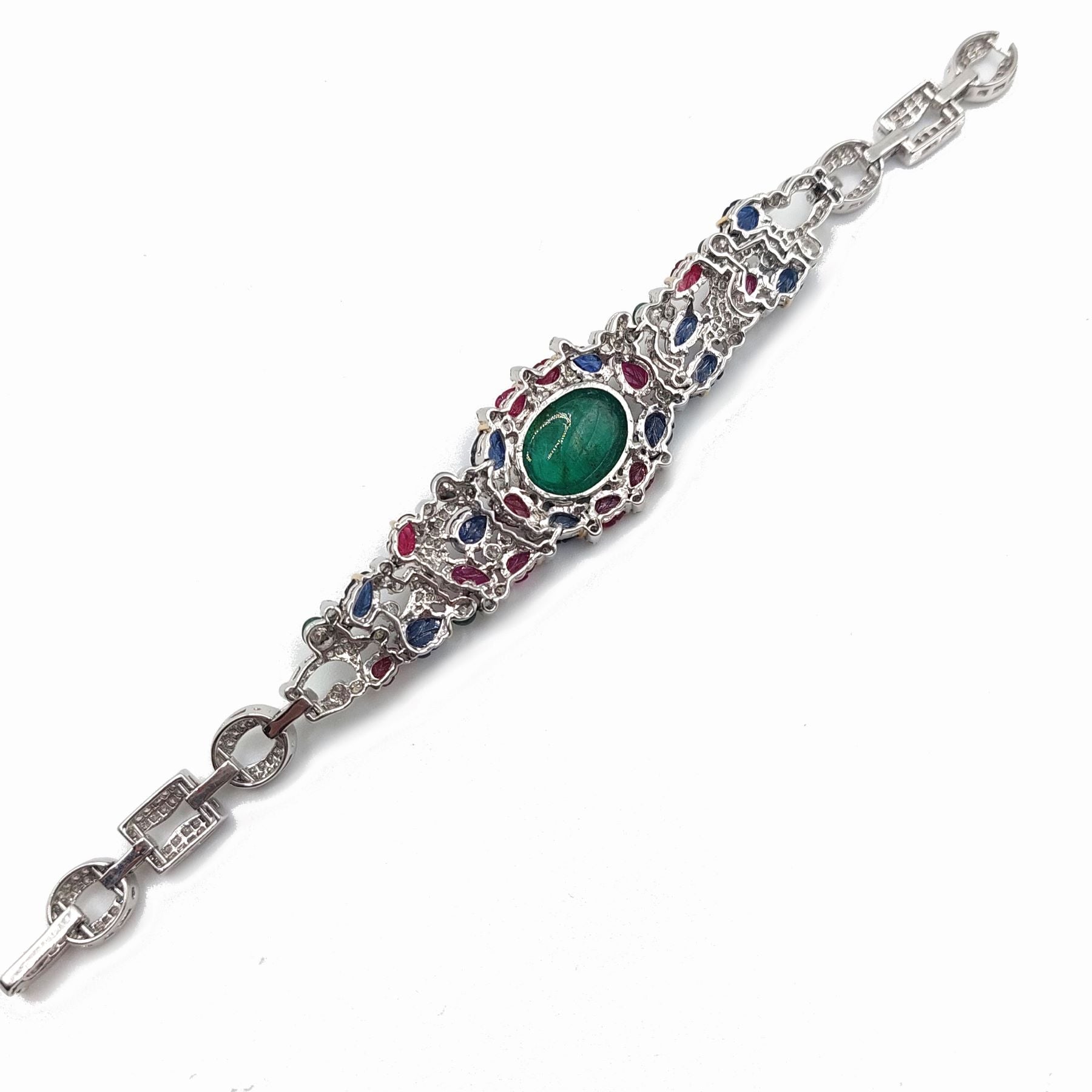 Bracelet Tutti Frutti "rêve indien", cabochon d'émeraude, rubis, saphirs et diamants, or 18k