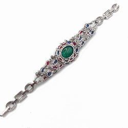 Bracelet Tutti Frutti "rêve indien", cabochon d'émeraude, rubis, saphirs et diamants, or 18k