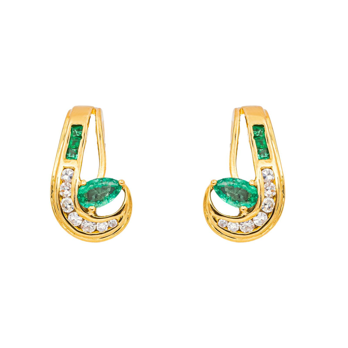 Boucles d'oreilles  Dormeuses Or jaune  Emeraude