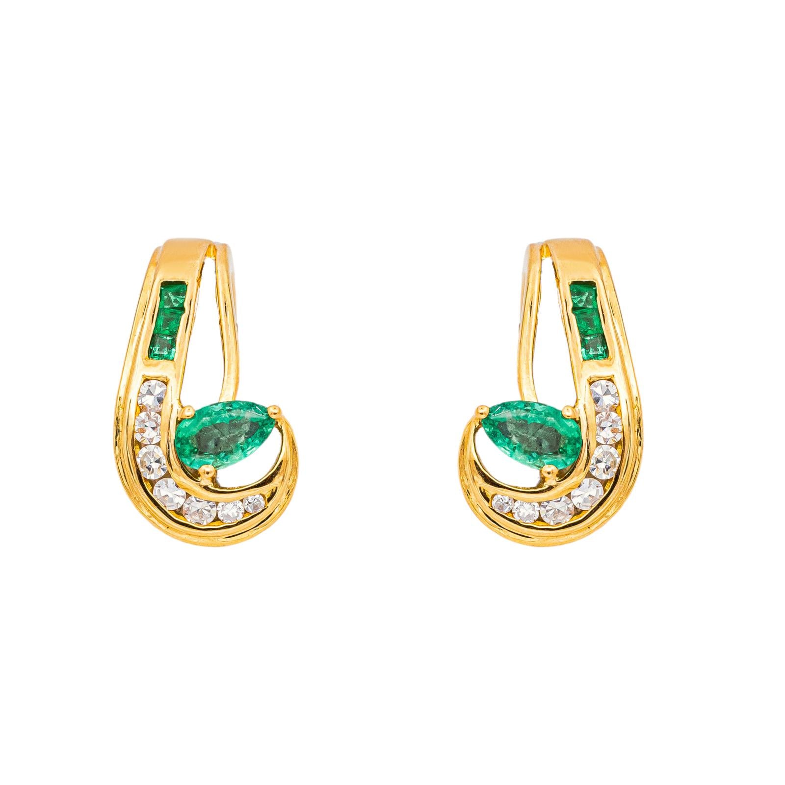 Boucles d'oreilles  Dormeuses Or jaune  Emeraude