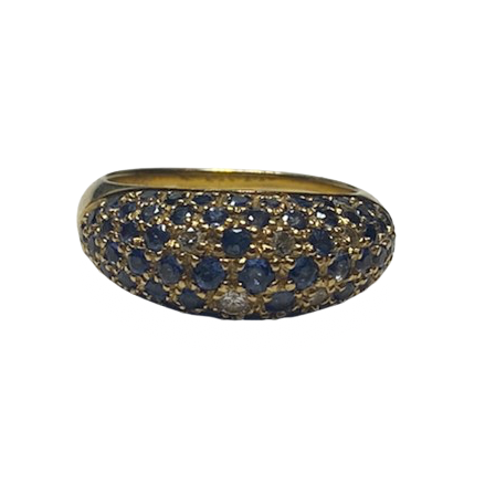 Bague Jonc POIRAY en or jaune, saphirs et diamants