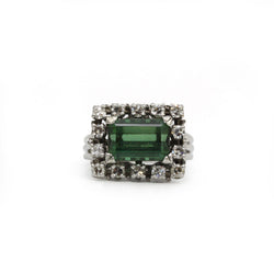 Bague en o blanc, diamants et  tourmaline