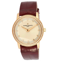 Montre VACHERON CONSTANTIN "Patrimony" PM en or rose, cuir et diamants