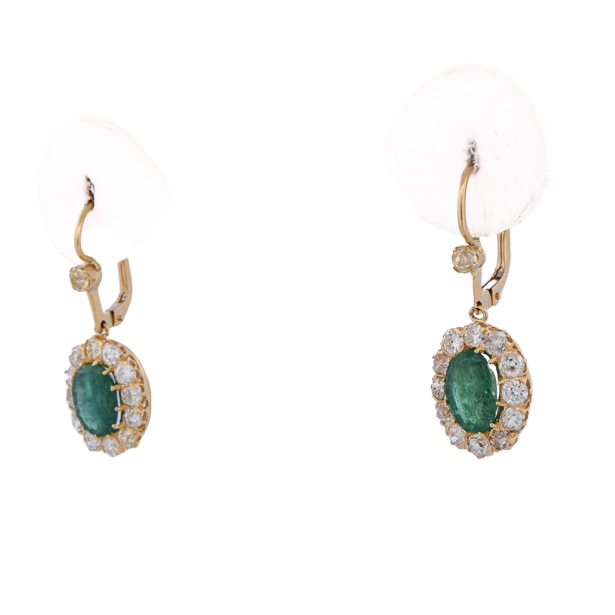 Boucles d'oreilles Pendantes en or jaune, émeraudes et diamants