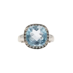 Bague Entourage POIRAY Fille Antik en or blanc, topaze et diamants