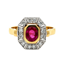 Bague Cocktail en or jaune, rubis et diamants