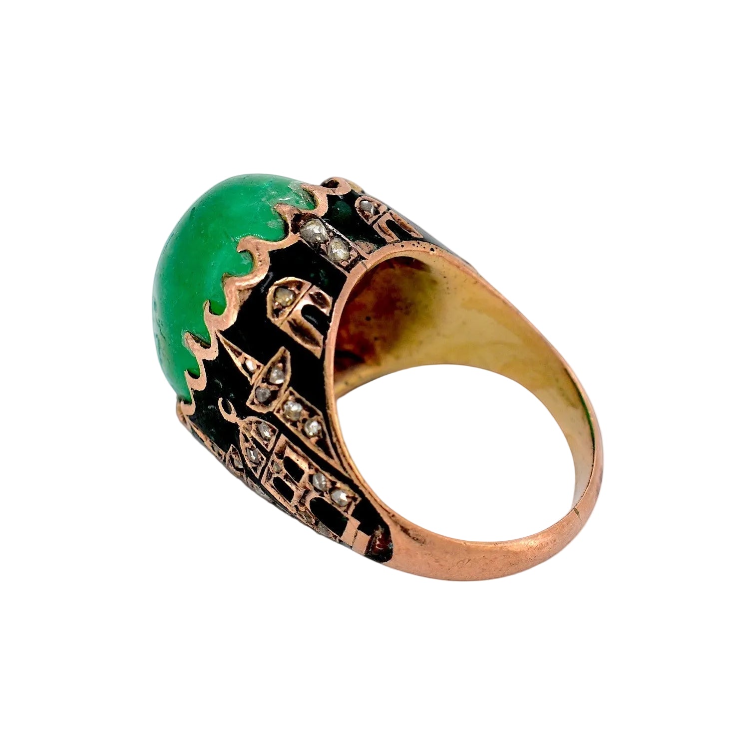 Bague Cocktail en or jaune, émail, émeraude et diamants