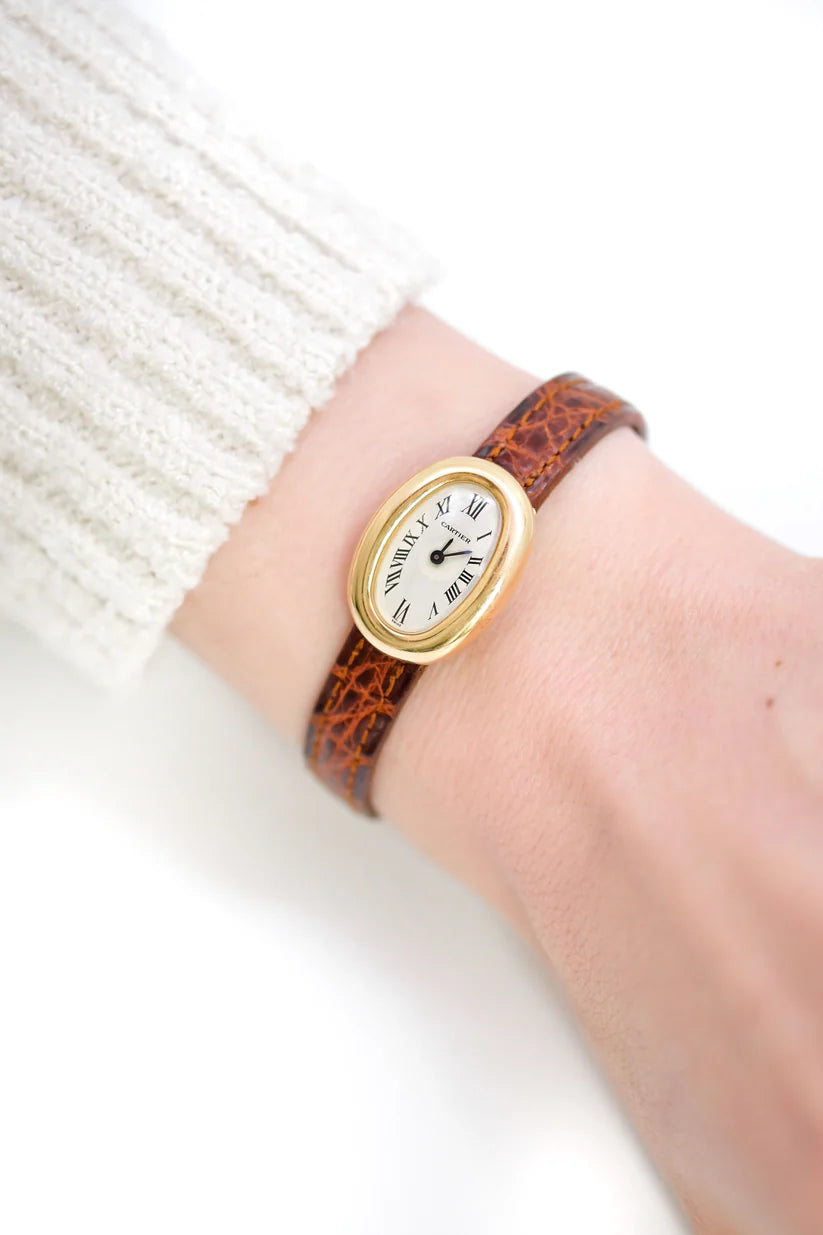 Montre CARTIER Baignoire en or jaune et cuir