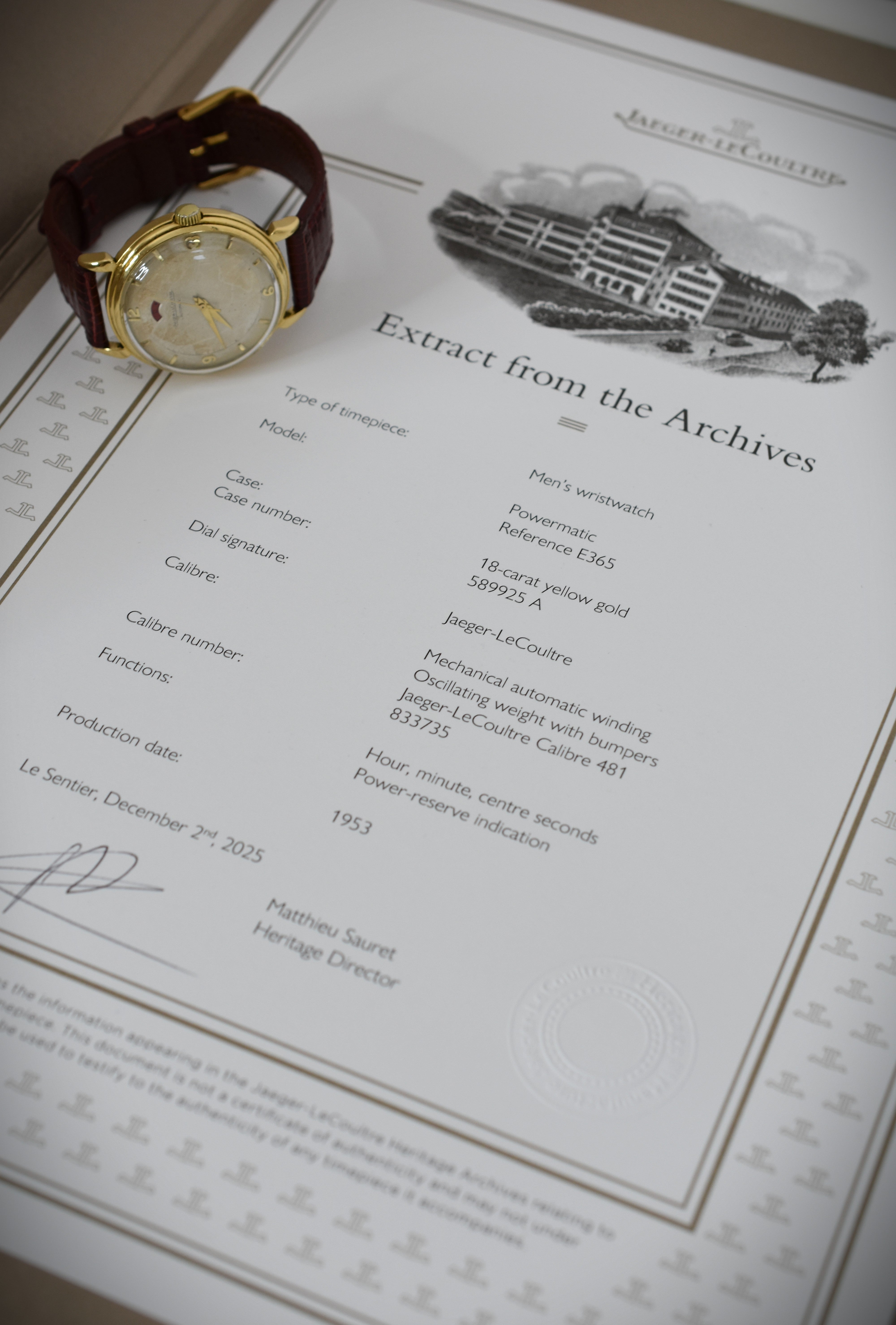 Jaeger-LeCoultre Power Reserve "40 heures", calibre 481 Bumper, or jaune 18 carats, 1953