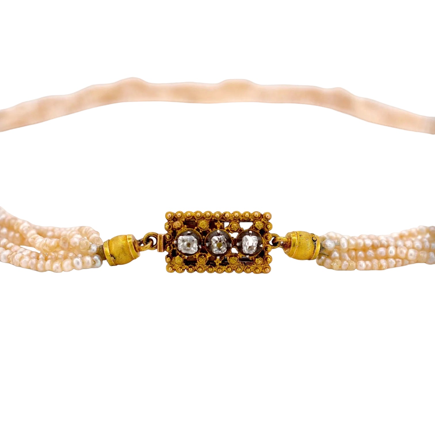 Collier Ras de Cou en or jaune, perles et diamants