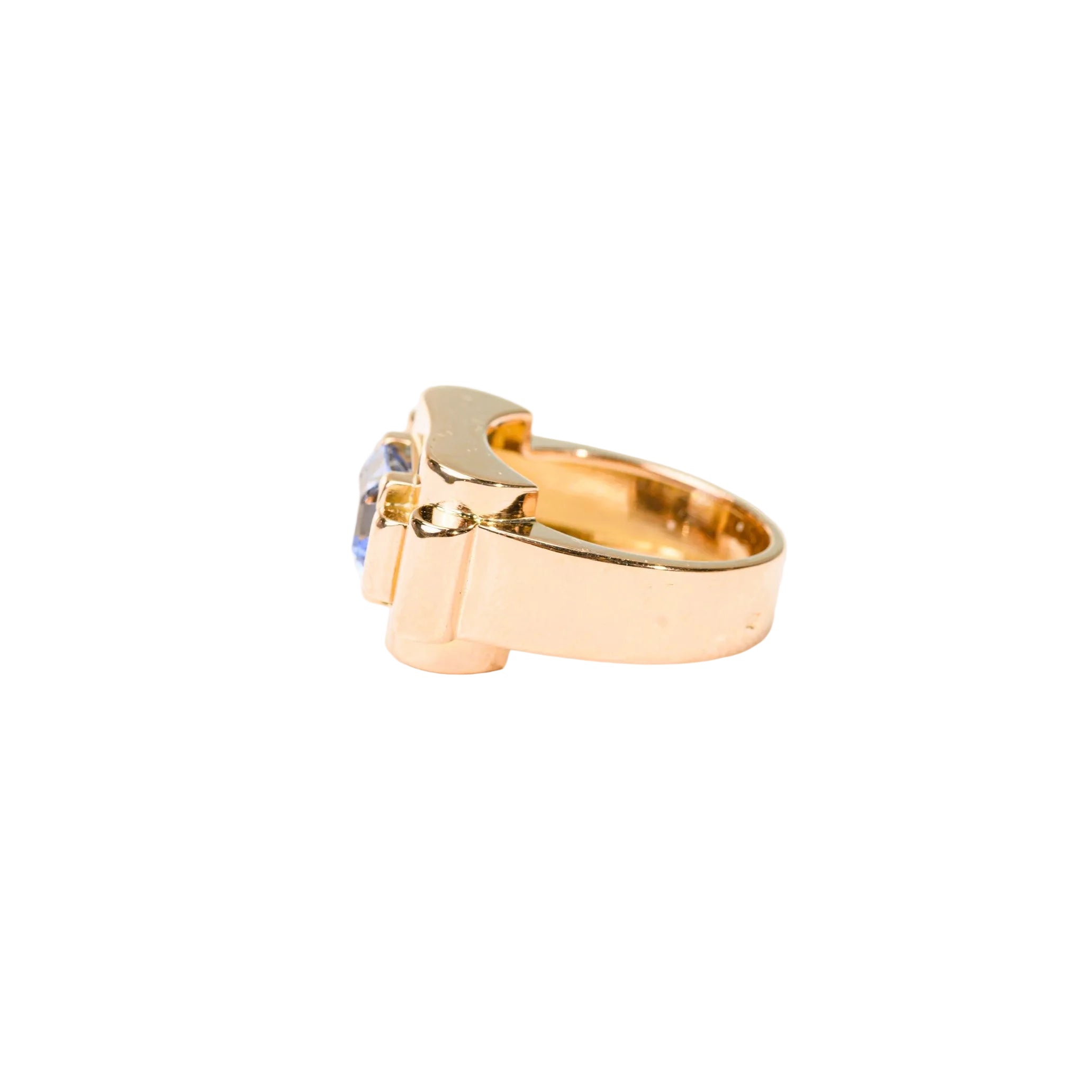 Bague Tank en or rose et spinelle bleu