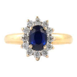 Bague Marguerite en or jaune, saphir et zirconiums