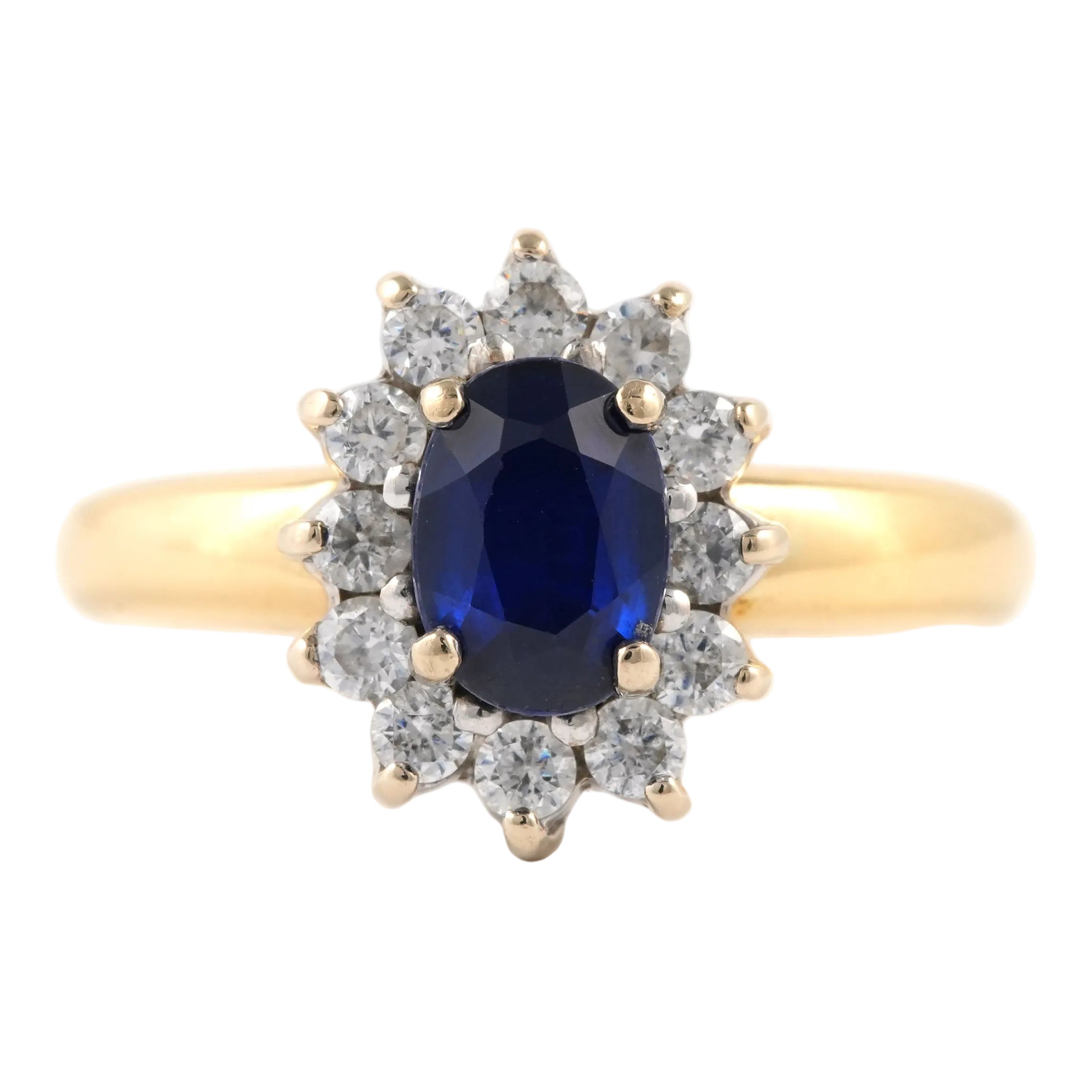 Bague Marguerite en or jaune, saphir et zirconiums