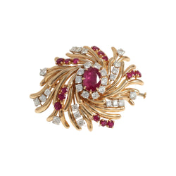 Broche Clip en or rosé, rubis et diamants