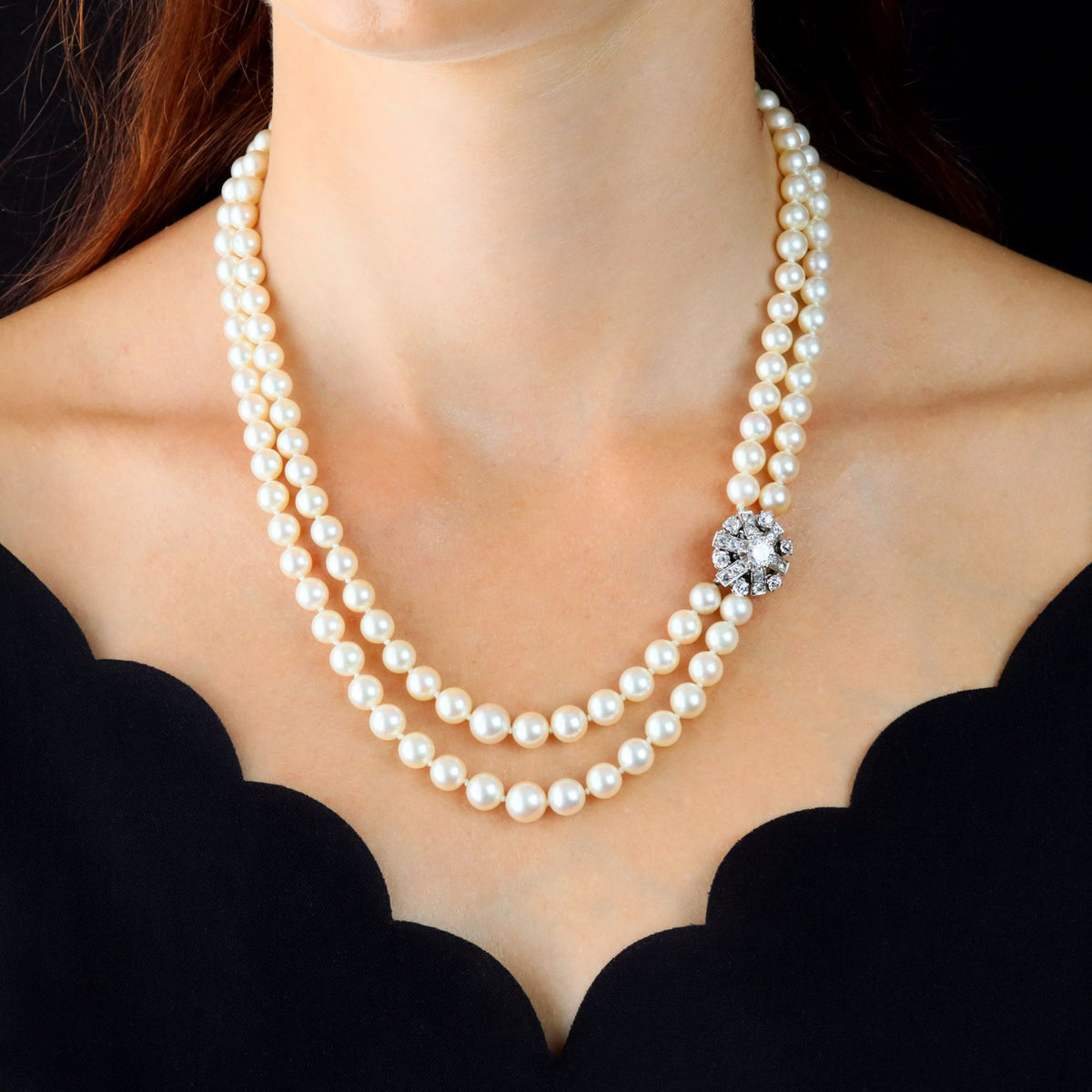 Collier Perles en or blanc, platine et diamants