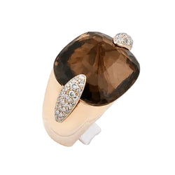 Bague Cocktail en or jaune, quartz et diamants