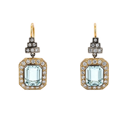 Boucles d'oreilles Pendantes en or jaune, argent, aigues-marines et diamants