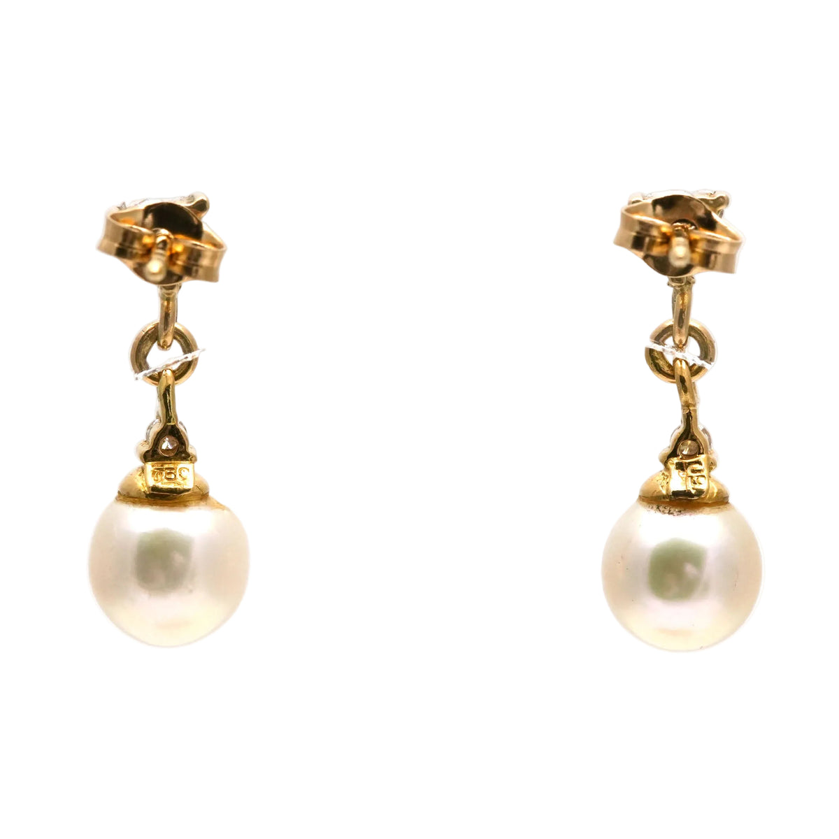 Boucles d'oreilles Pendantes en or jaune, perles et diamants