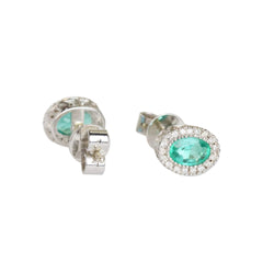 Boucles d'oreilles Puces en or blanc, émeraudes et diamants