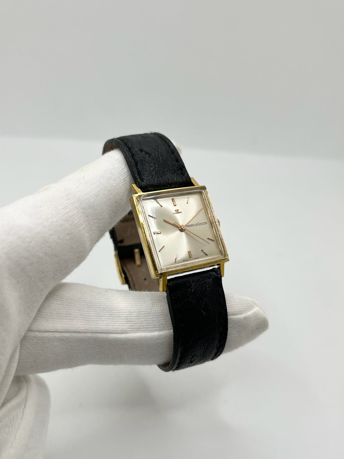 Montre JAEGER-LECOULTRE "Vintage Carrée" plaqué or, argent, acier et cuir