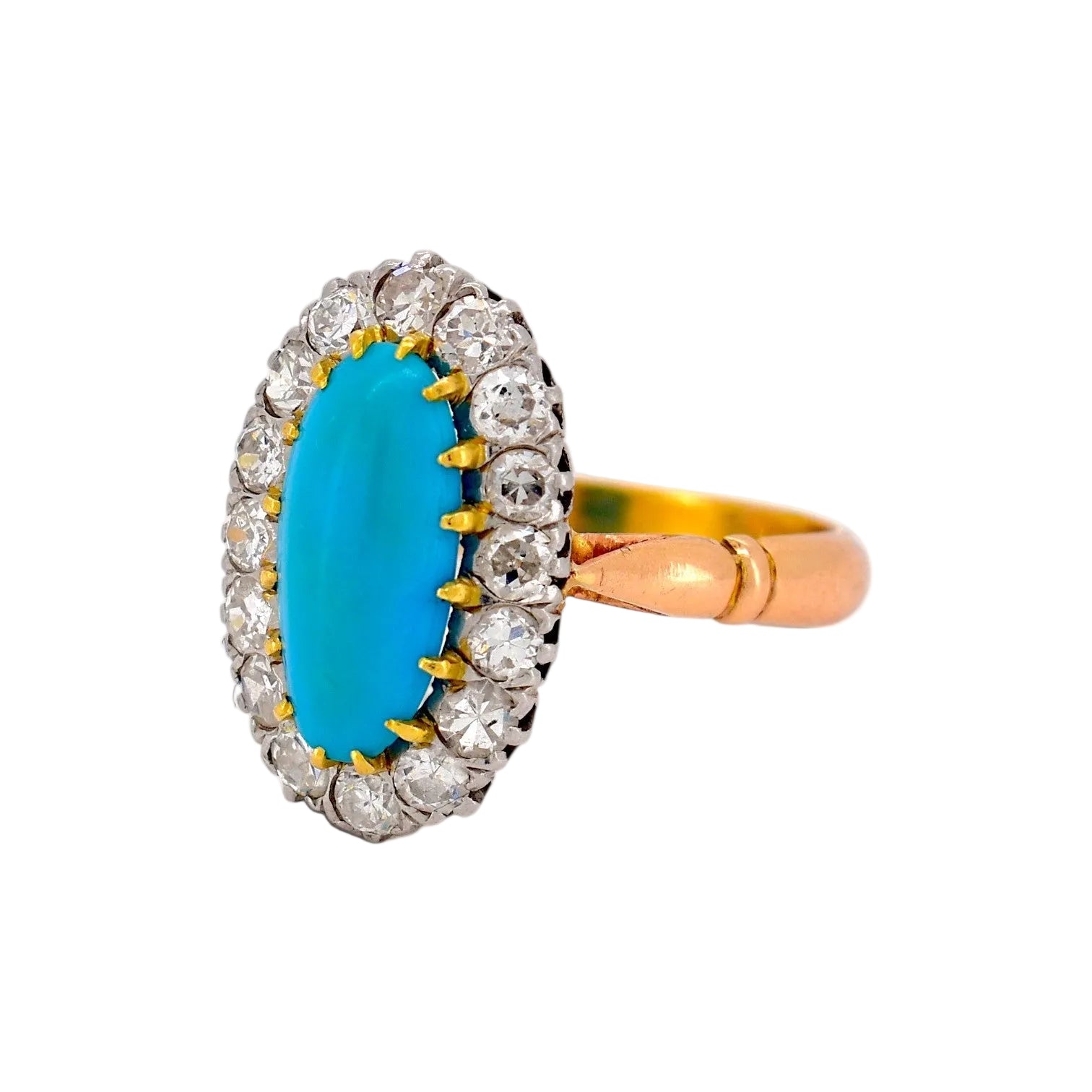 Bague Entourage en or jaune, turquoise et diamants