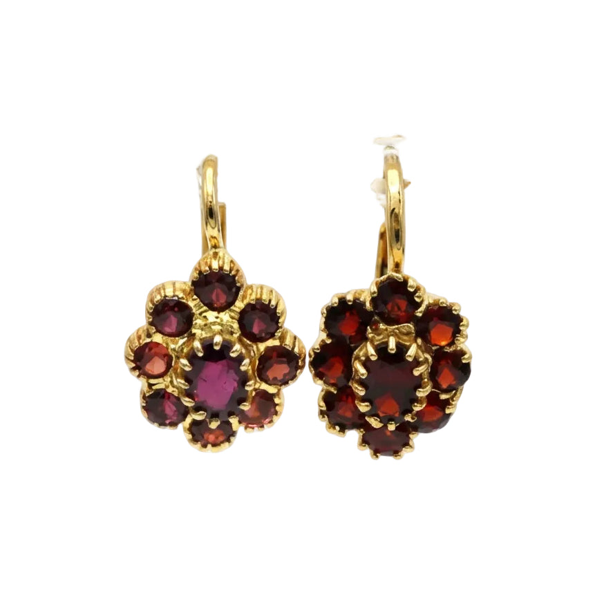 Boucles d'oreilles Dormeuses en or jaune et grenats