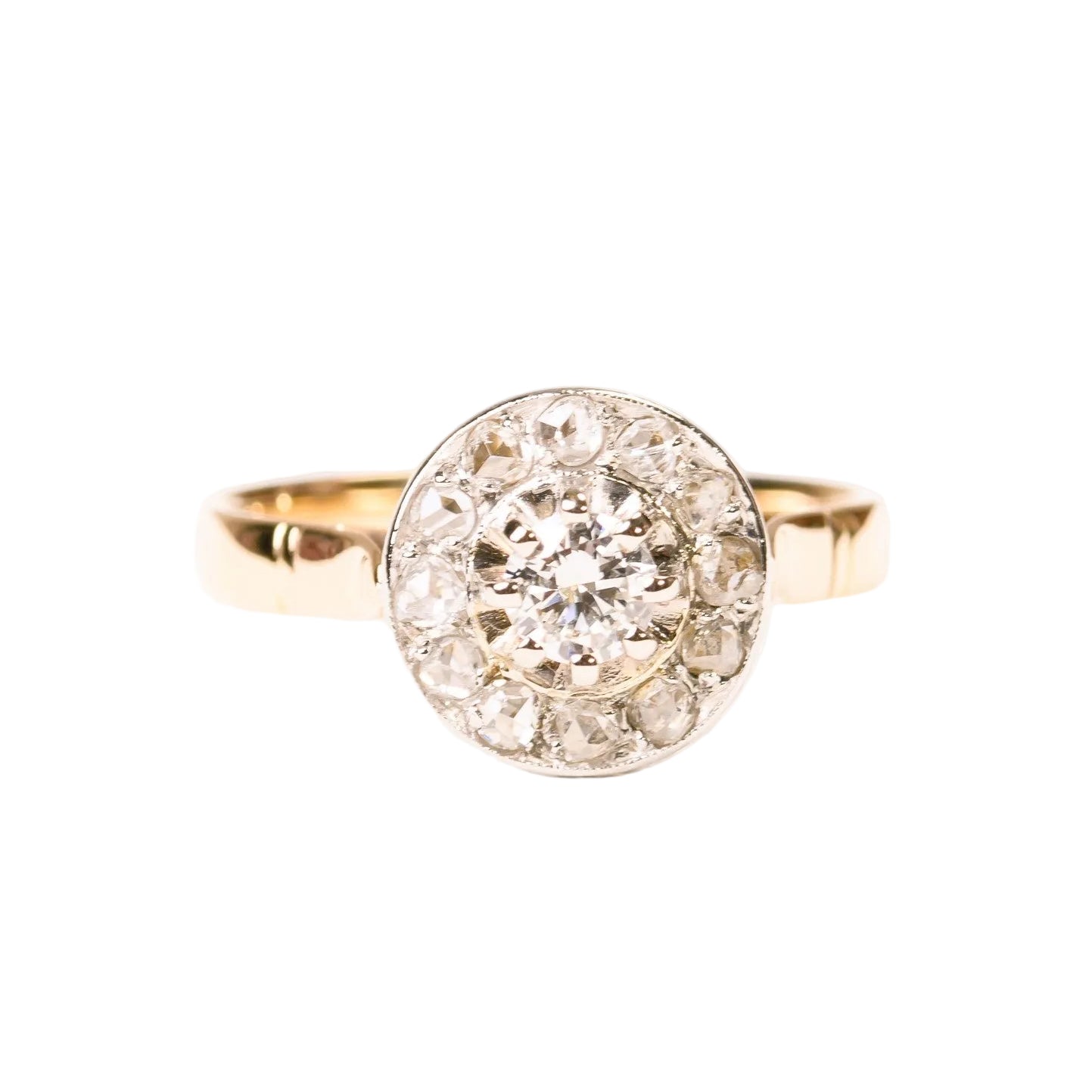Bague Entourage en or jaune, platine et diamants