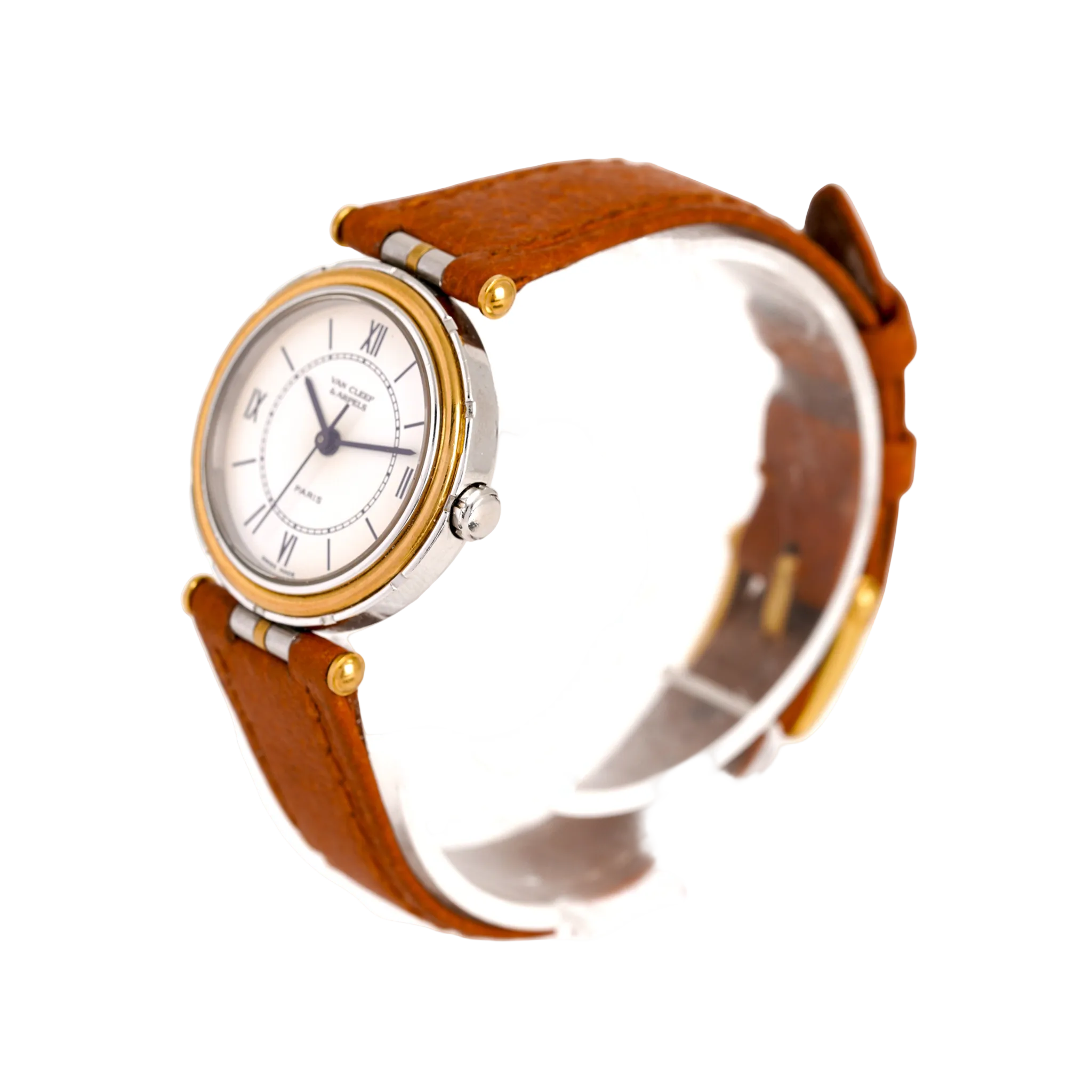 Montre VAN CLEEF & ARPELS. PM "PA 49" en or jaune, acier et cuir