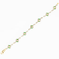 Bracelet Art Deco en or jaune, platine, perles, émeraudes et diamants