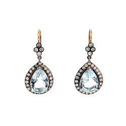 Boucles d'oreilles Pendantes en or jaune, argent, aigues-marines et diamants