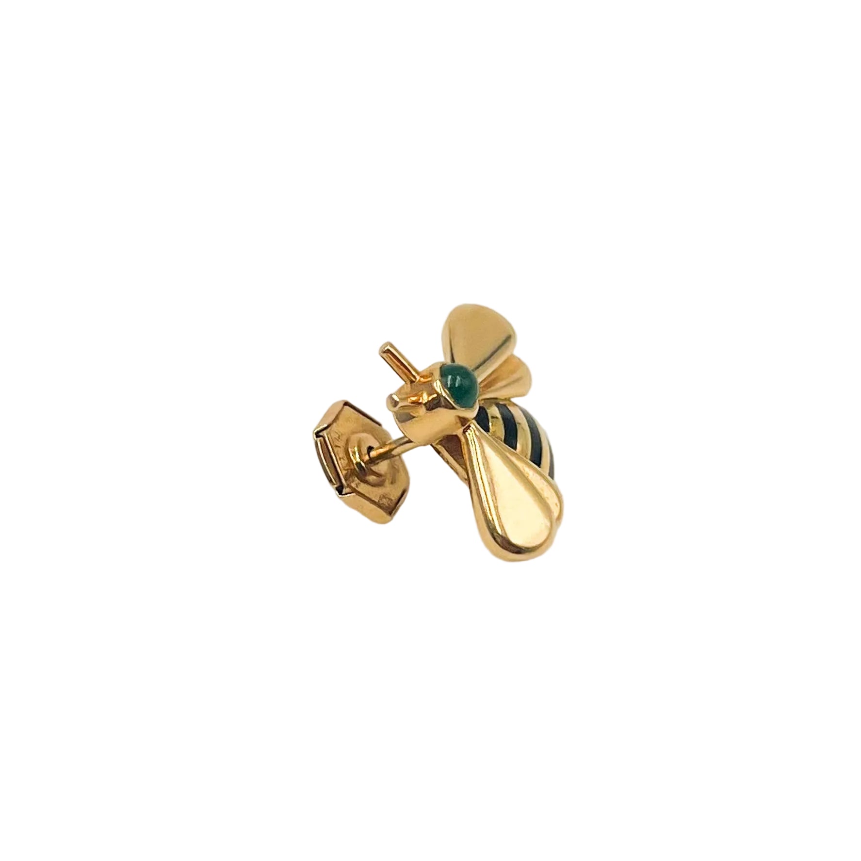 Broche Pin CARTIER "Abeille" en or jaune, émail et émeraude