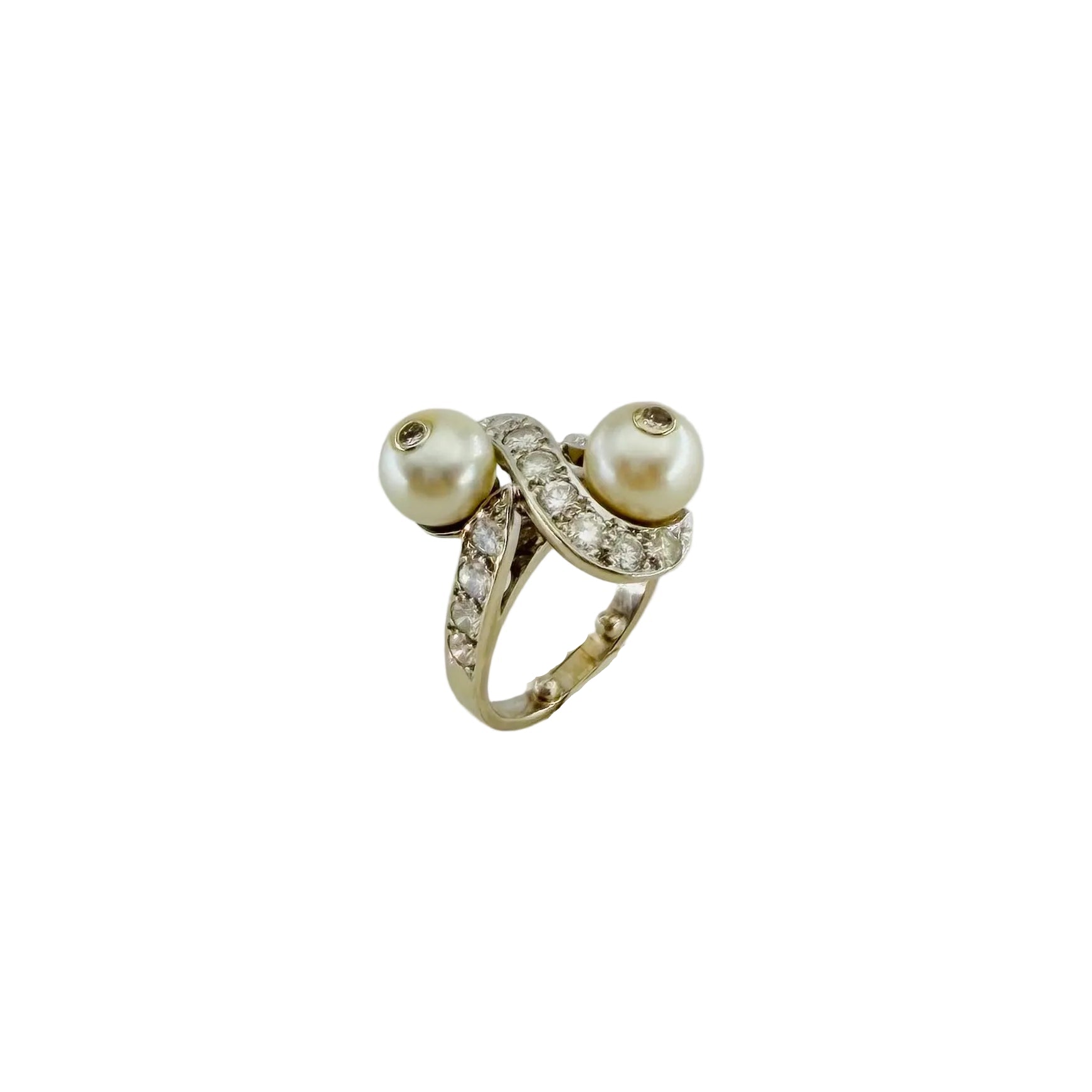 Bague Toi et Moi en or blanc, perles et diamants