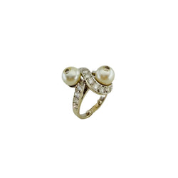 Bague Toi et Moi en or blanc, perles et diamants