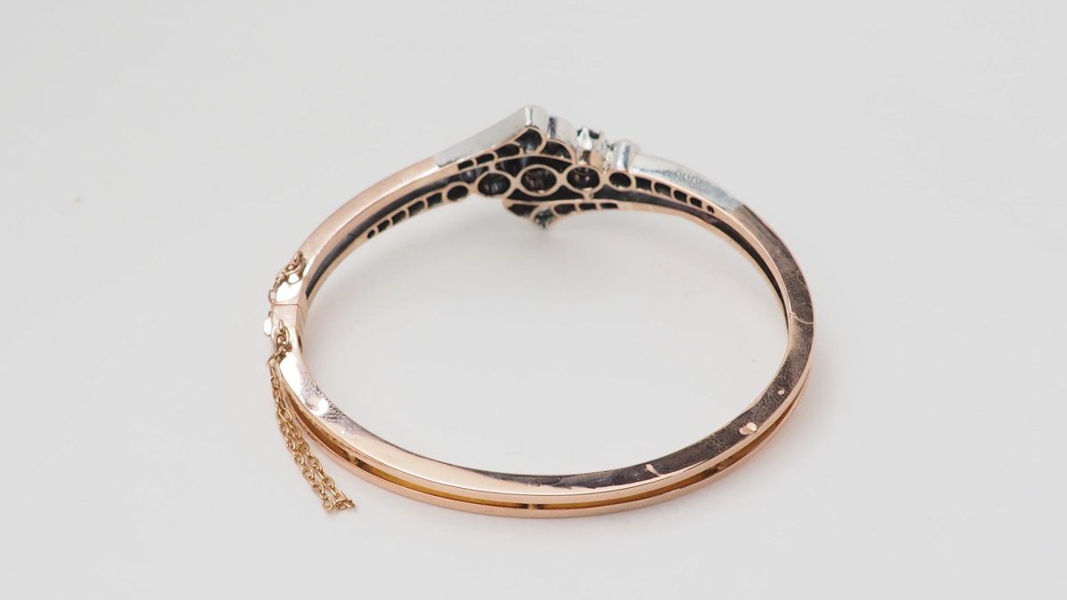 Bracelet Jonc en or rose, argent et diamants