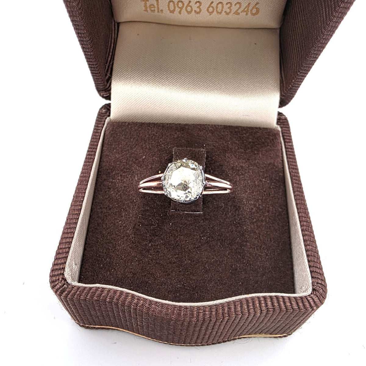 Bague Solitaire en or rose, argent et diamant