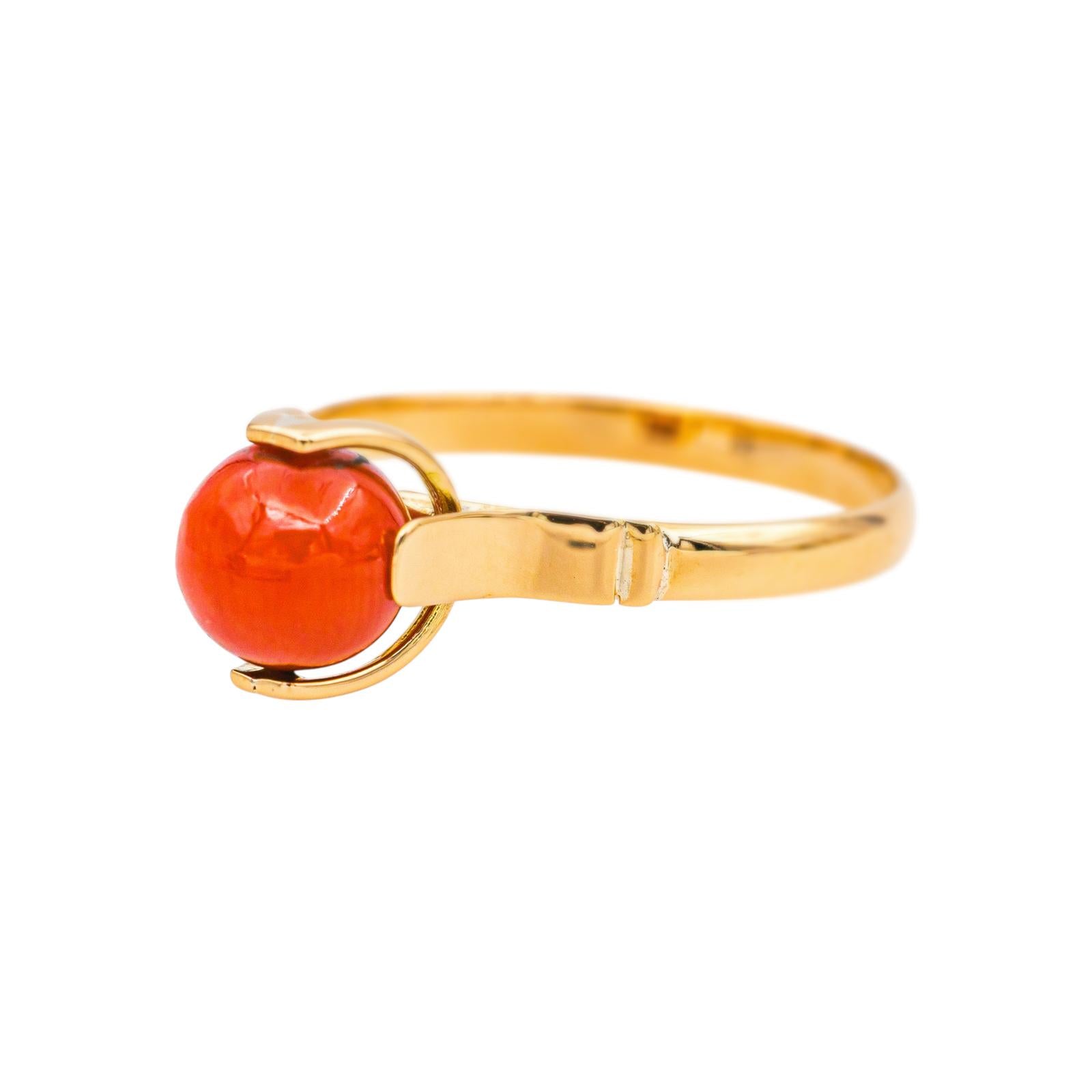 Bague  Solitaire  Or rose  Corail