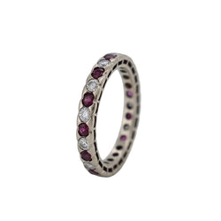 Bague Alliance en or blanc, rubis et diamants