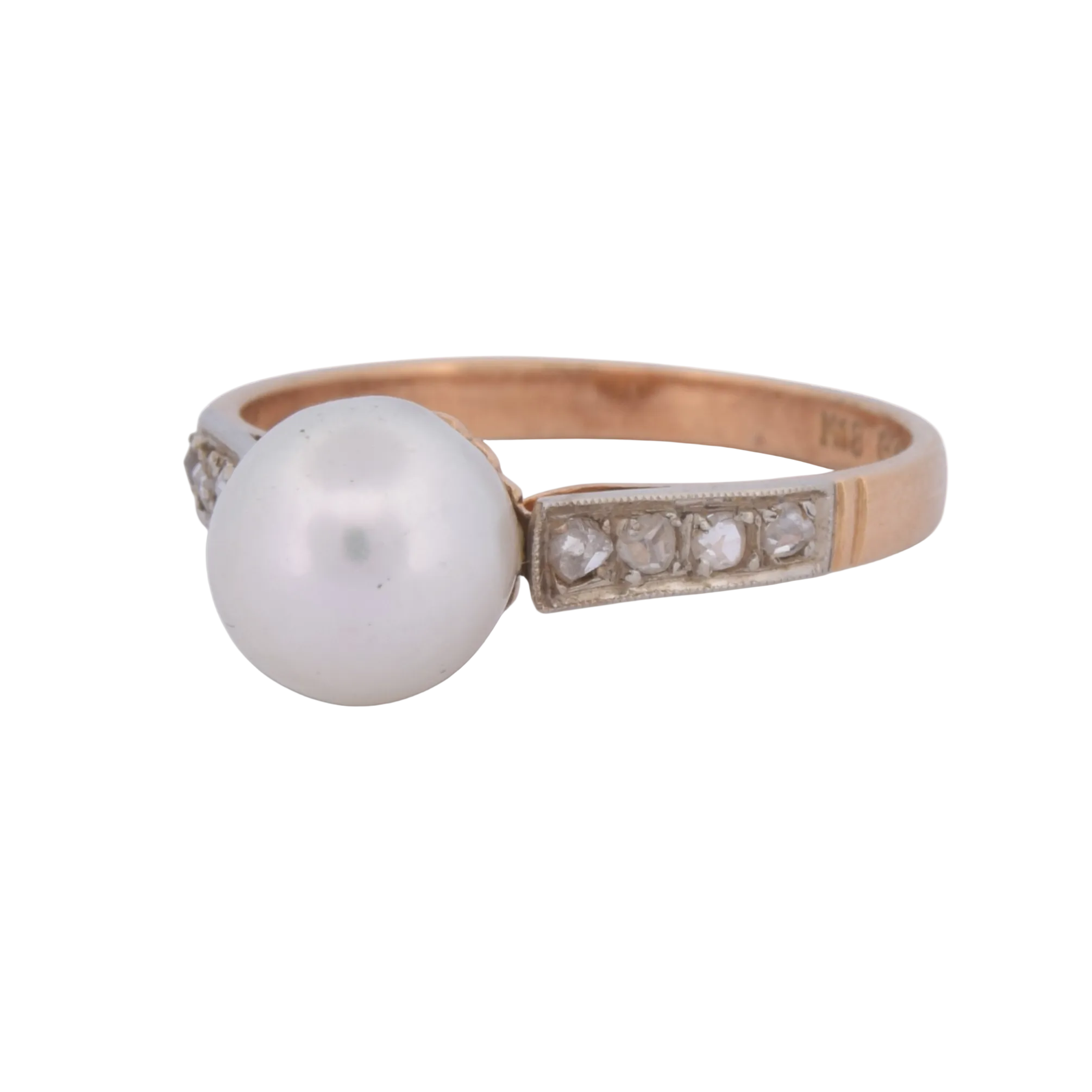 Ring Solitaire in yellow gold, pearl and diamonds