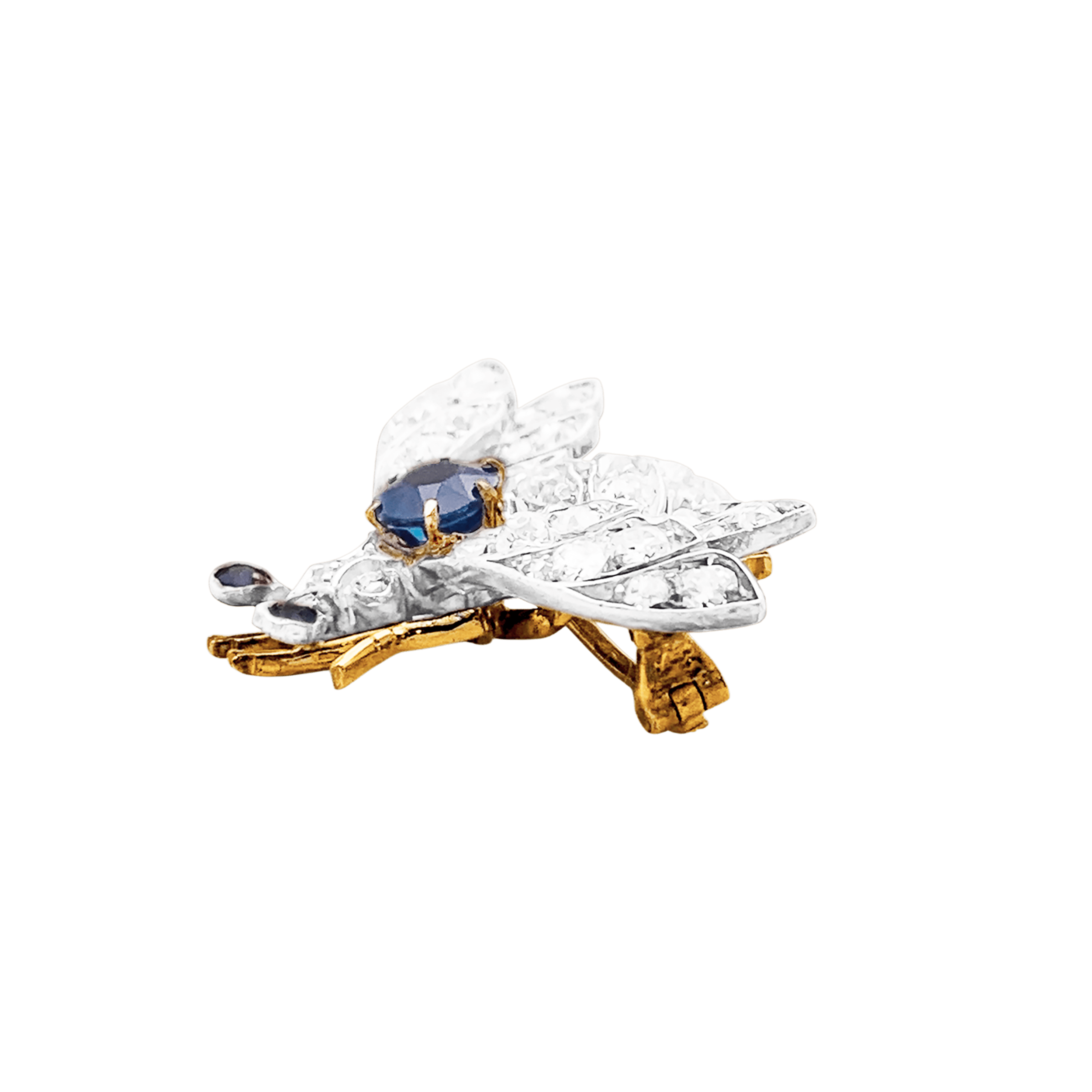 Broche ancienne "Abeille", or jaune, argent, saphir et diamants.